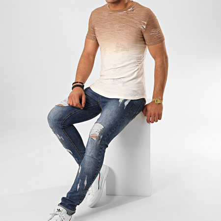 John H - Tee Shirt Oversize T2072 Camel Blanc