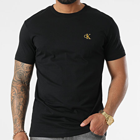 Calvin Klein Jeans - Tee Shirt Essential Broderie Gold 7318 Noir Doré