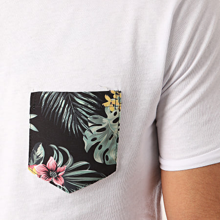 MZ72 - Ensemble Tee Shirt Poche Short De Bain Pack Men Beach Blanc Noir Floral