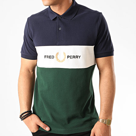 Fred Perry - Polo Manches Courtes Embroidered Panel M8549 Bleu Marine Vert