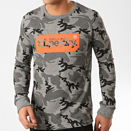 Superdry - Tee Shirt Manches Longues Camouflage Core Logo Tag M1010046B Gris Chiné