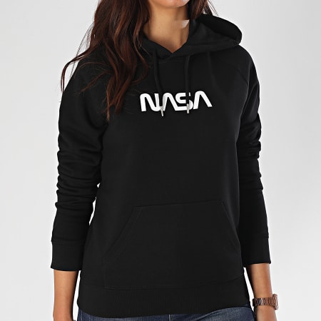 NASA - Sudadera con capucha de mujer Worm Logo Negro