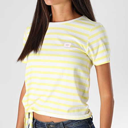 Only - Tee Shirt Femme A Rayures Brave Life Jaune Blanc