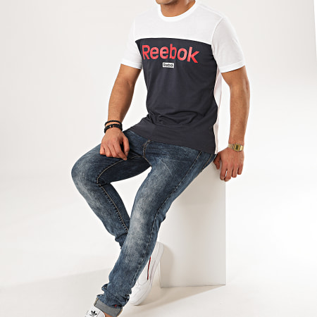 Reebok - Tee Shirt Linear Logo FS1634 Blanc Bleu Marine