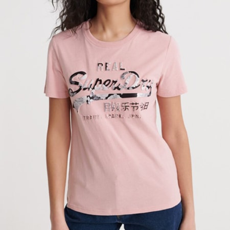 Superdry - Tee Shirt Femme Photo Rose Rose