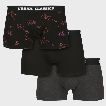 Urban Classics - Lot De 3 Boxers TB3541 Noir Gris Anthracite Chiné