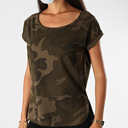 Urban Classics - Camiseta Mujer TB1635 Caqui Verde Camuflaje