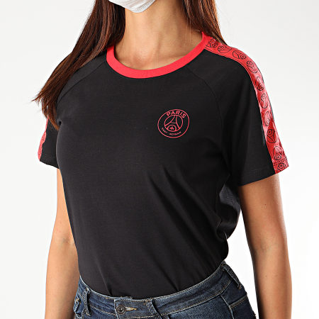 PSG - Tee Shirt A Bandes Femme Logo Gris Anthracite
