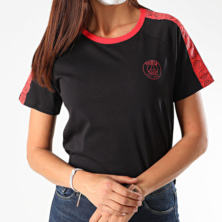 PSG - Tee Shirt A Bandes Femme Logo Gris Anthracite