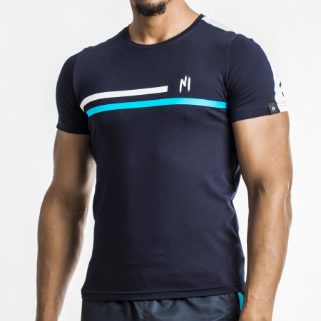 NI by Ninho - Tee Shirt A Bande Shaft Bleu Marine