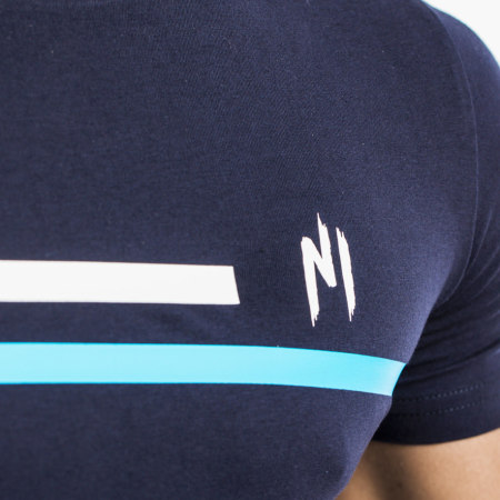 NI by Ninho - Tee Shirt A Bande Shaft Bleu Marine