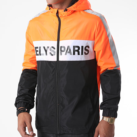 Zelys Paris - Coupe-Vent Capuche Zippé Fast Réfléchissant Noir Orange