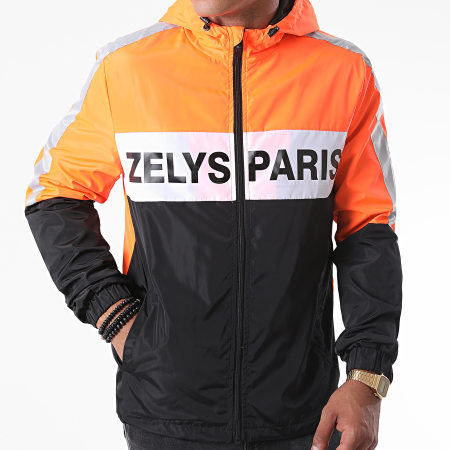 Zelys Paris - Coupe-Vent Capuche Zippé Fast Réfléchissant Noir Orange