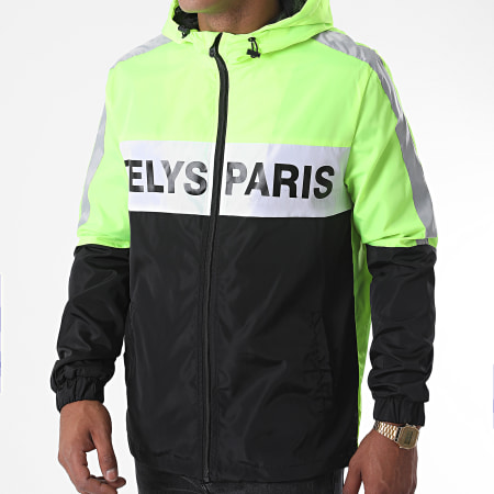 Zelys Paris - Coupe-Vent Capuche Zippé Fast Réfléchissant Noir Vert Fluo