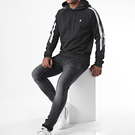 G-Star - Sweat Capuche A Bandes Side Stripe D17427 Gris Anthracite