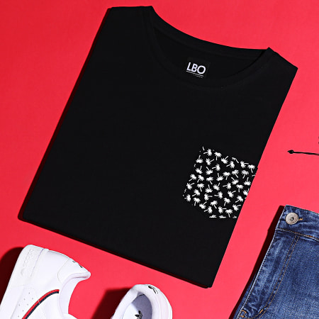 LBO - Tee Shirt Avec Poche Et Revers Imprimé Palmier 1097 Noir