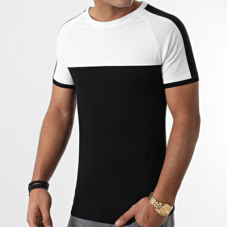 LBO - Tee Shirt Raglan Bicolore A Bandes 1109 Blanc Noir