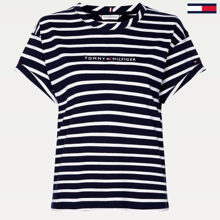 Tommy Hilfiger - Tee Shirt Femme Essential 8325 Bleu Marine Blanc