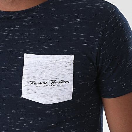 Paname Brothers - Tee Shirt Poche Tube Bleu Marine Chiné