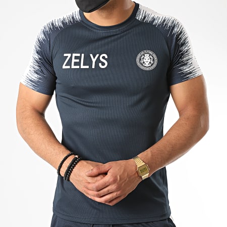Zelys Paris - Ensemble Short Tee Shirt A Bandes Nueve Bleu Marine Blanc