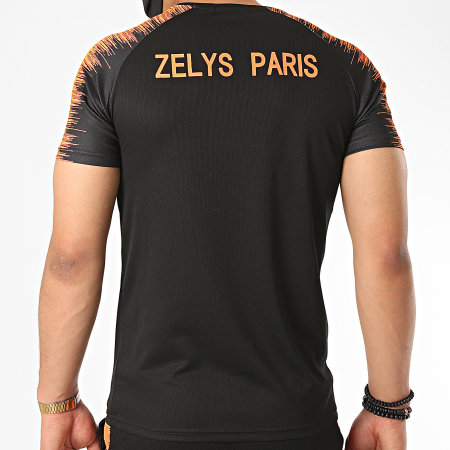 Zelys Paris - Ensemble Short Tee Shirt A Bandes Nueve Noir Orange Fluo