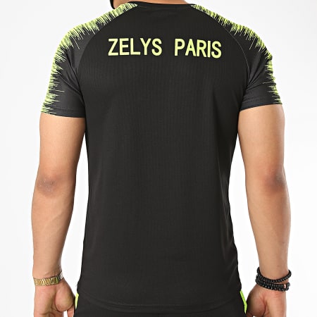 Zelys Paris - Ensemble Short Tee Shirt A Bandes Nueve Noir Jaune Fluo