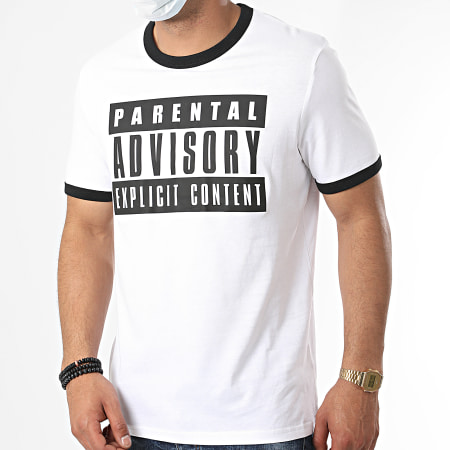 Parental Advisory - Tee Shirt Ringer Logo Blanc Noir