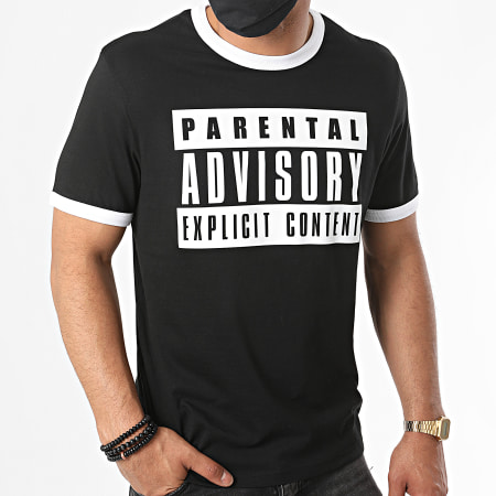 Parental Advisory - Tee Shirt Ringer Logo Noir Blanc