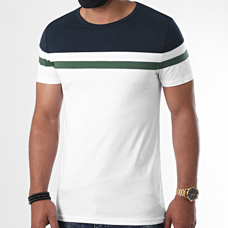 LBO - Tee Shirt Tricolore 1132 Blanc Bleu Marine Vert