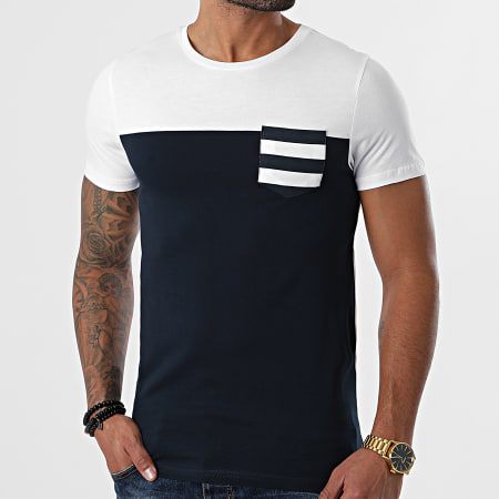 LBO - Tee Shirt Poche Bicolore 1087 Blanc Bleu Marine