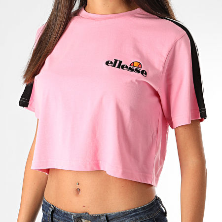 Ellesse - Tee Shirt Crop Femme A Bandes Amarillo SGF09281 Rose
