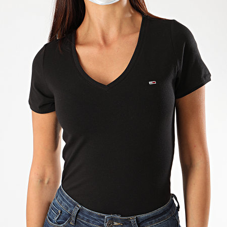 Tommy Jeans - Tee Shirt Femme Col V Stretch 8302 Noir