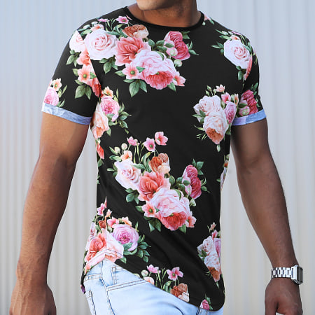 LBO - Tee Shirt Oversize Imprimé Avec Revers 1107 Noir Floral