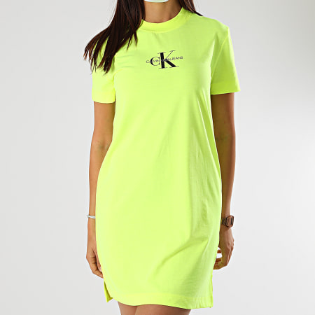 Calvin Klein - Robe Tee Shirt Femme Neon Center Monogram 5200 Jaune Fluo