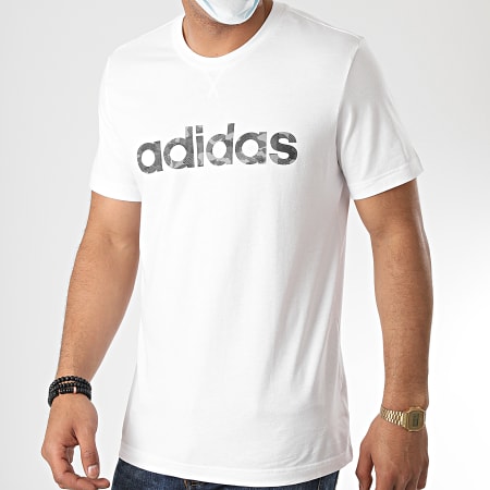 adidas - Tee Shirt Camouflage Linear FH6625 Blanc