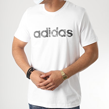 adidas - Tee Shirt Camouflage Linear FH6625 Blanc