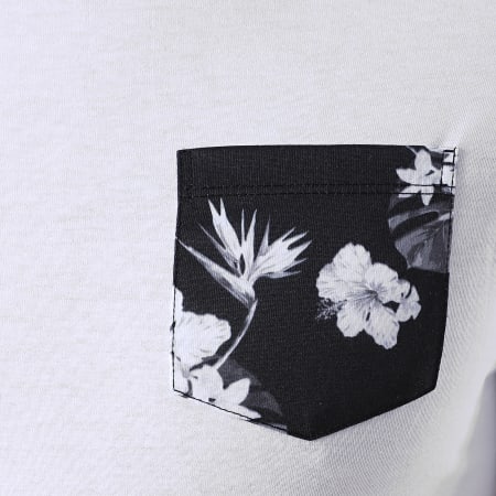 LBO - Tee Shirt Poche Raglan Floral 1108 Blanc Noir