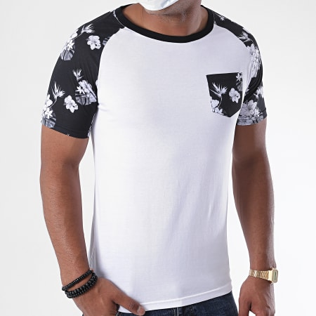 LBO - Tee Shirt Poche Raglan Floral 1108 Blanc Noir