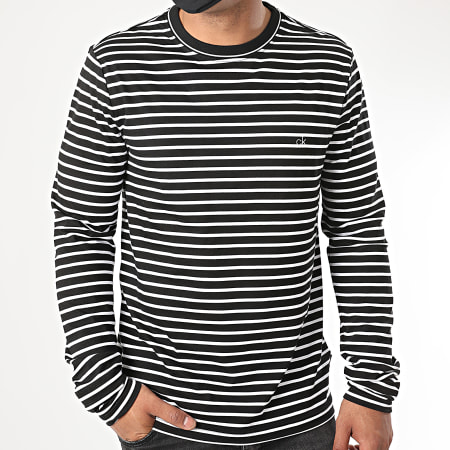 Calvin Klein - Tee Shirt Manches Longues A Rayures Liquid Stripe 5653 Noir Blanc