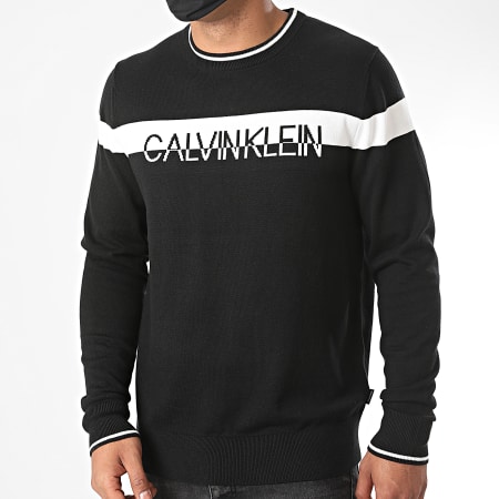 Calvin Klein - Pull Split Logo Cotton Nylon 5674 Noir