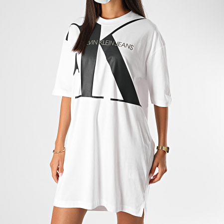 Calvin Klein - Robe Tee Shirt Femme Large CK Oversized 3829 Blanc