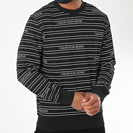 Calvin Klein - Sweat Crewneck A Rayures Stripe Logo AOP 6332 Noir