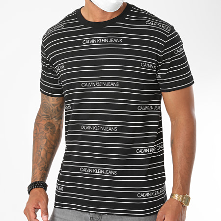 Calvin Klein - Tee Shirt A Rayures Stripe Logo AOP 6333 Noir