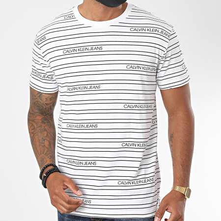 Calvin Klein - Tee Shirt A Rayures Stripe Logo AOP 6333 Blanc