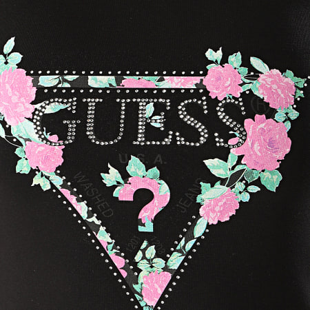 Guess - Tee Shirt Manches Longues Femme Strass Floral W0YI83-J1300 Noir