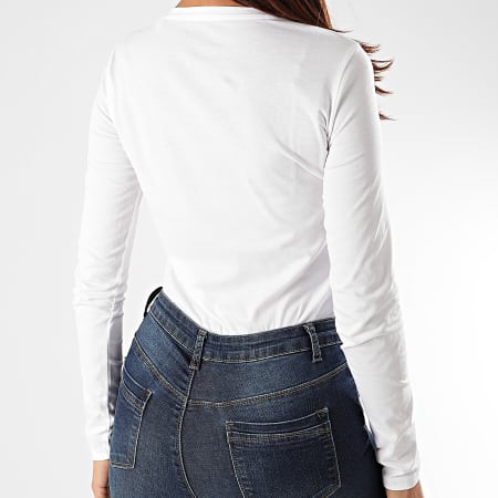 Guess - Tee Shirt Manches Longues Femme Strass W0YI65-JA900 Blanc Argenté