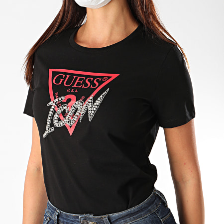 Guess - Tee Shirt Femme Strass W0YI32-I3Z00 Noir Argenté