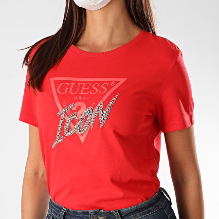 Guess - Tee Shirt Femme Strass W0YI32-I3Z00 Rouge Argenté