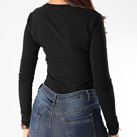 Guess - Tee Shirt Manches Longues Femme Col V Strass W0YI88-J1300 Noir
