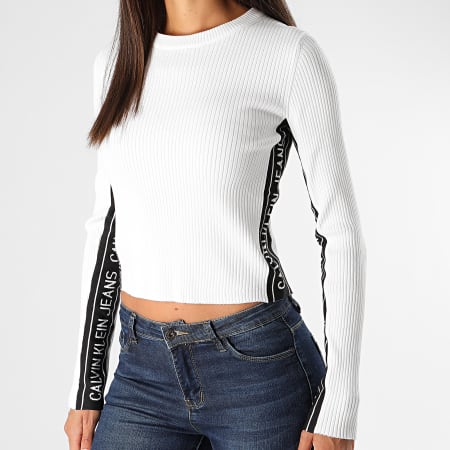 Calvin Klein - Pull Femme A Bandes Stripe Logo 4138 Blanc